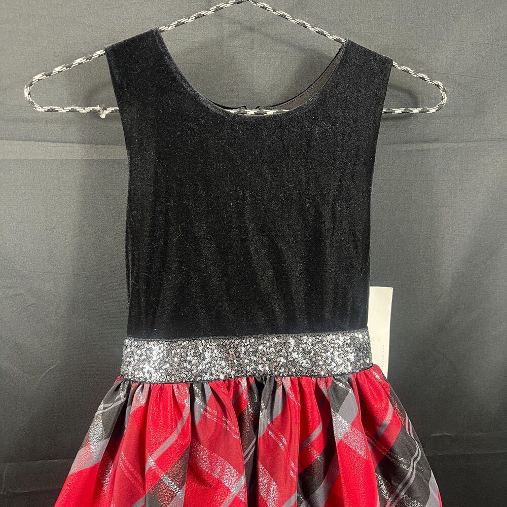 Girls size 12 Velvet Plaid Holiday Dress Red Black Party - Picture 4 of 7